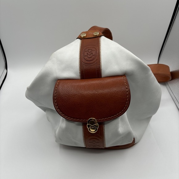 Marino Orlandi Italian‎ Leather Extra Large Backpack Sling Bag White Brown READ - Picture 1 of 16